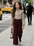 Meisjes Blouse met Bloemenprint & Ruches – Burgundy