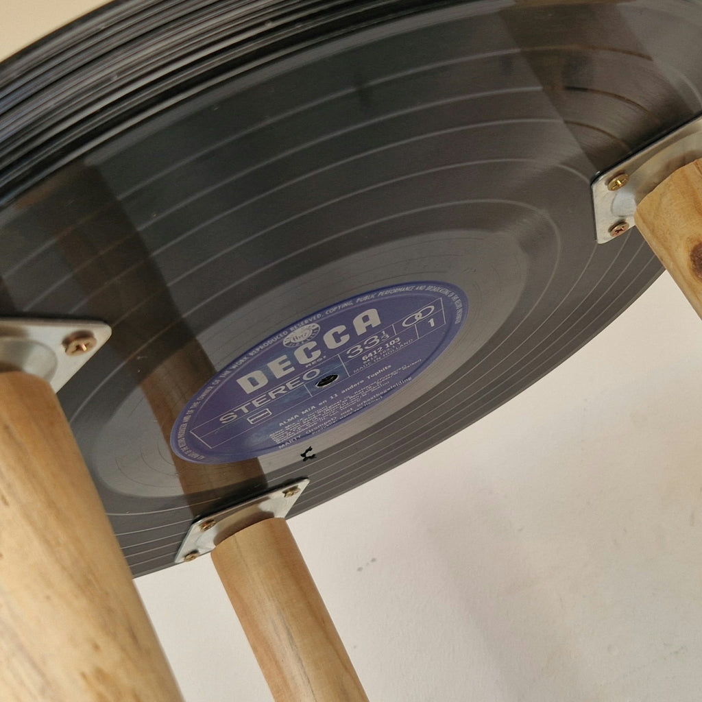 Handgemaakte LP Bijzettafel | Origineel label | Houten Poten