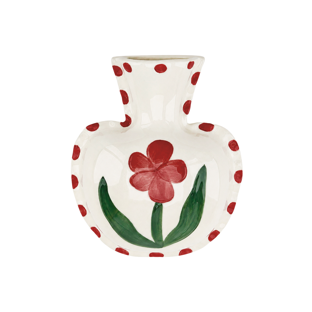 Keramische Wanddecoratie Vaas met Rode Bloem – 13,6 cm
