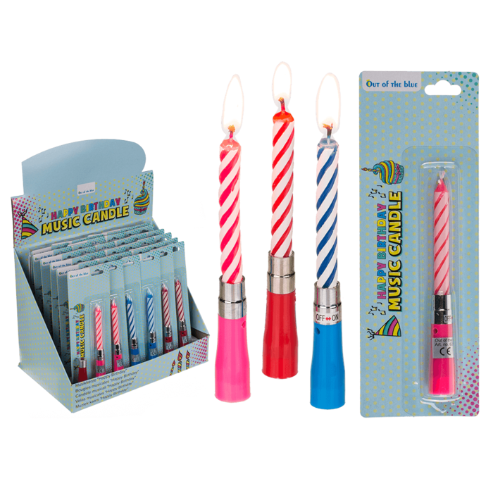 Muziekkaars, Happy Birthday, 3 kleuren (incl. batterij)