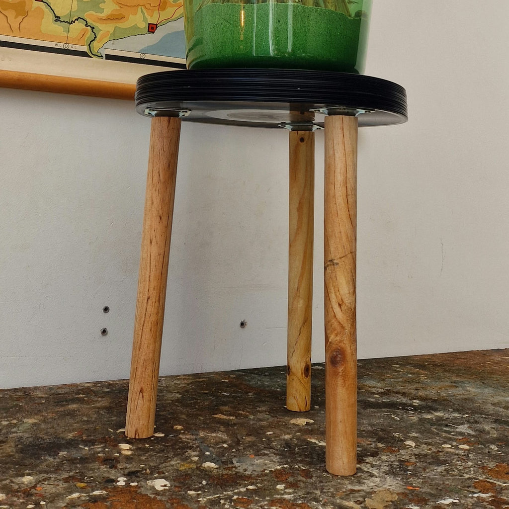 Handgemaakte LP Bijzettafel | Origineel label | Houten Poten