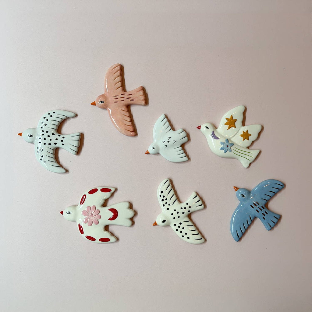 Keramische Wanddecoratie Vogel met Sterren – Wit