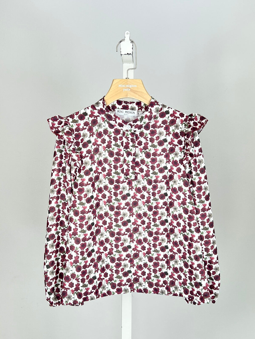 Meisjes Blouse met Bloemenprint & Ruches – Burgundy