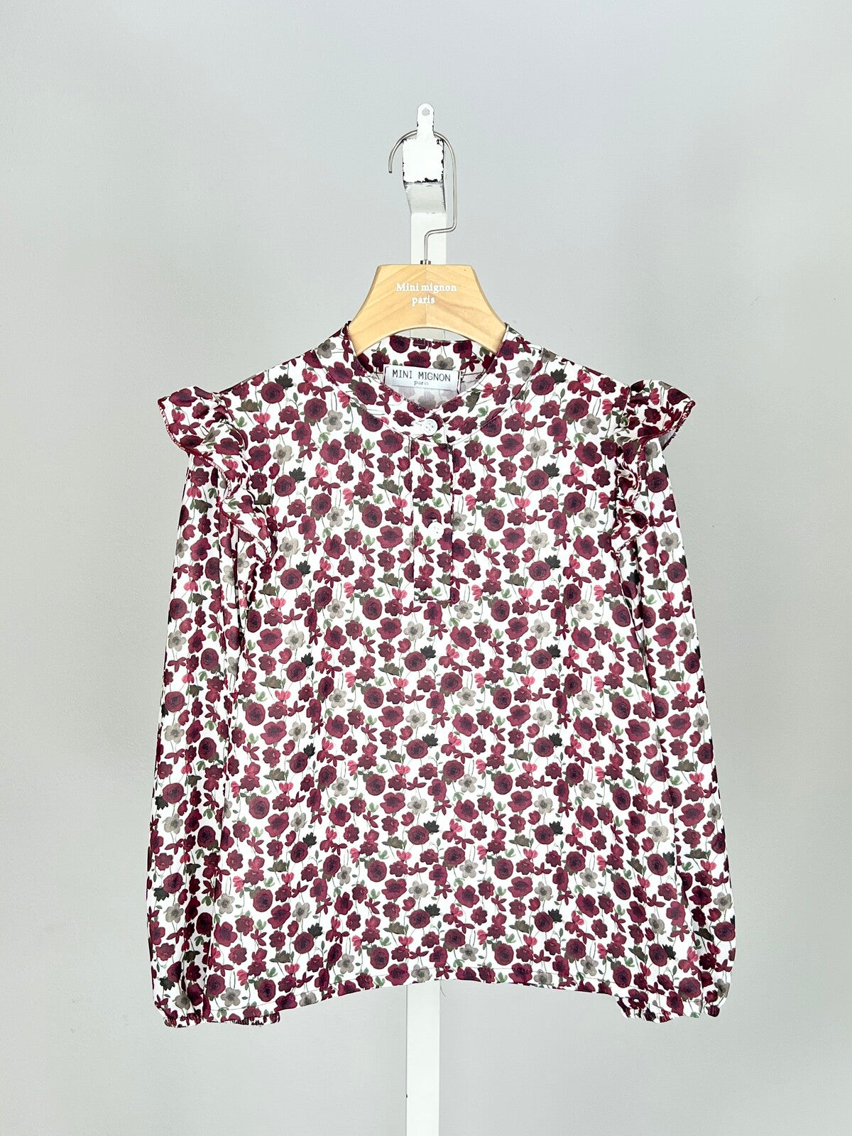 Meisjes Blouse met Bloemenprint & Ruches – Burgundy
