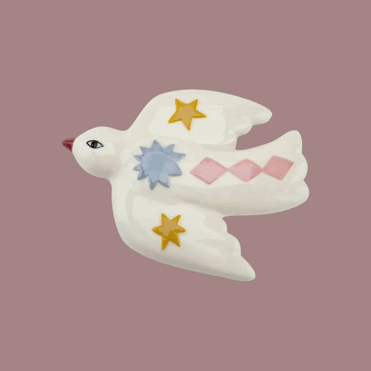 Keramische Wanddecoratie Vogel – Wit met Sterren & Bloemen
- 14 cm
