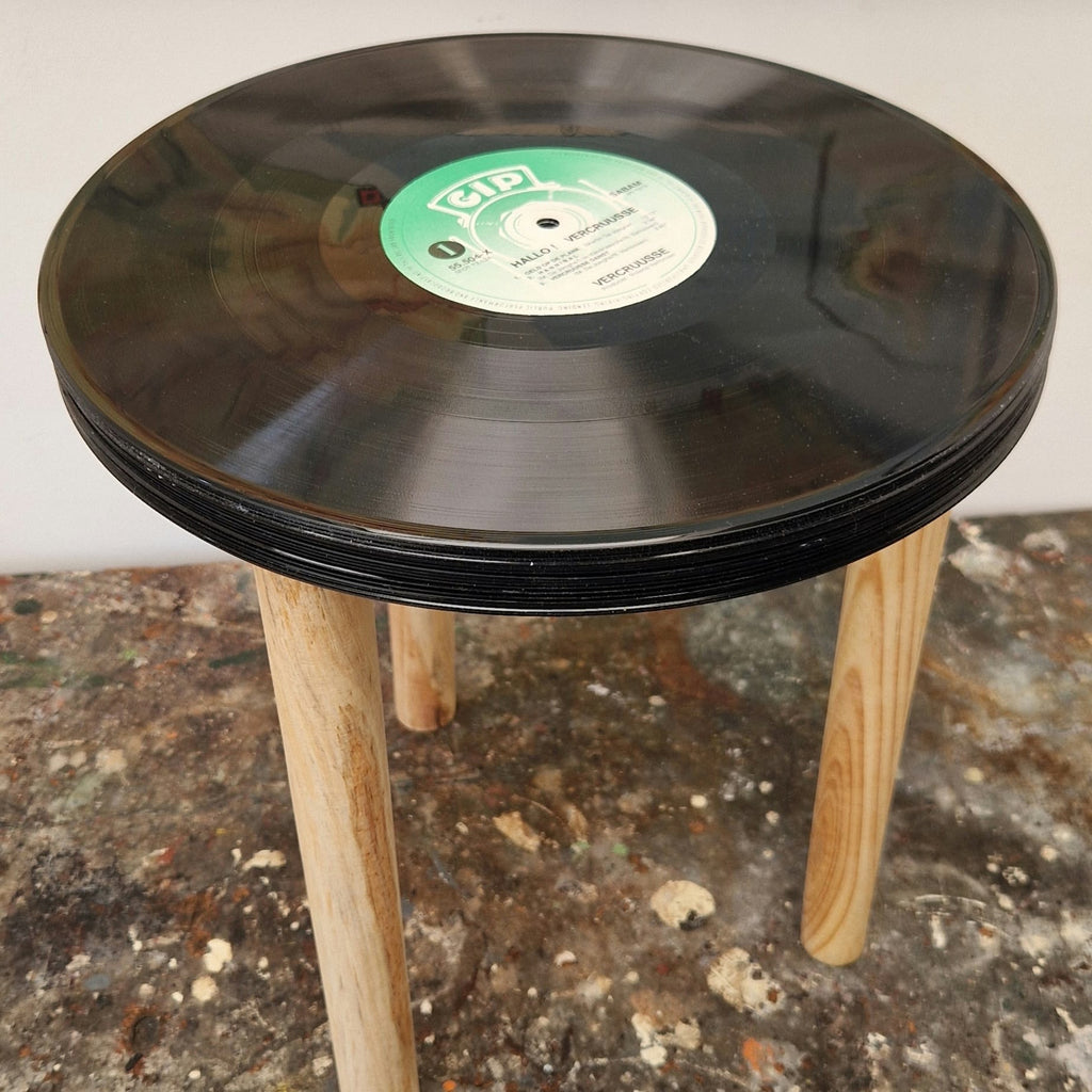 Handgemaakte LP Bijzettafel | Origineel label | Houten Poten