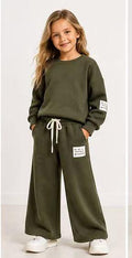 Girls Comfy Set met Wide Leg Broek – Zwart & Kaki