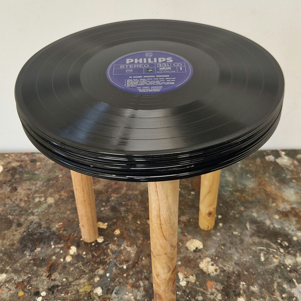 Handgemaakte LP Bijzettafel | Origineel label | Houten Poten