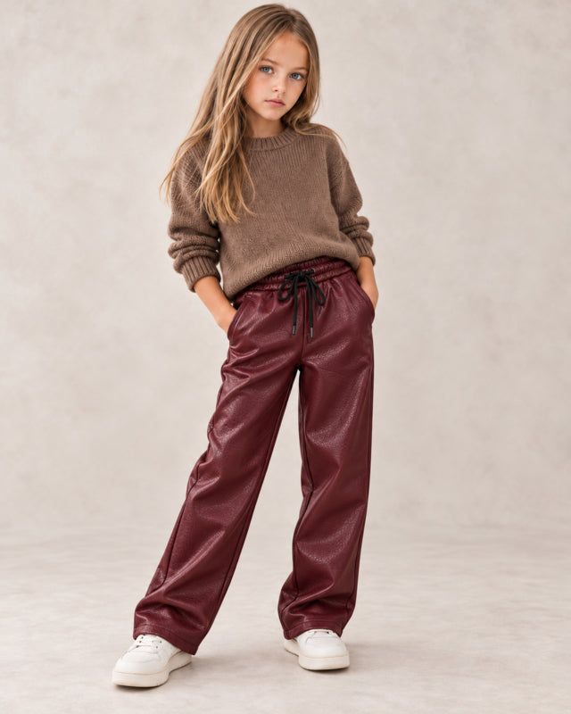 Bordeaux Leather Look Broek – Meisjes