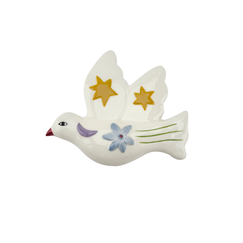 Keramische Wanddecoratie Vogel met Sterren – Wit