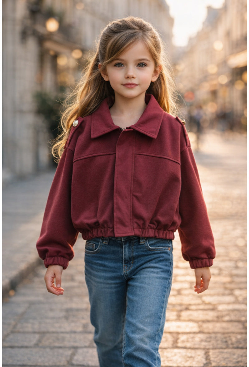 Meisjes Jasje met Kraag – Burgundy