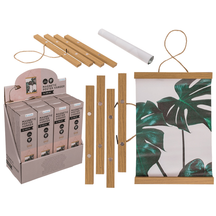 Magnetische houten posterhanger inclusief afbeelding, ca. 21 cm breed