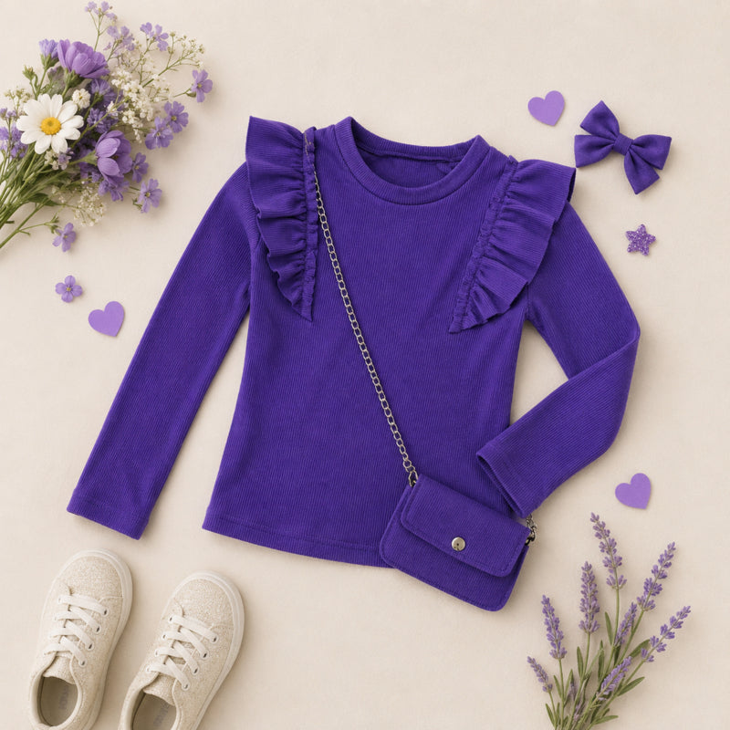 Paars Ruffle Shirt met Bijpassend Tasje – Meisjes