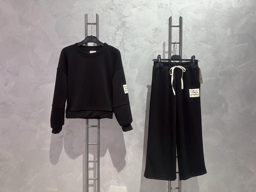 Girls Comfy Set met Wide Leg Broek – Zwart & Kaki