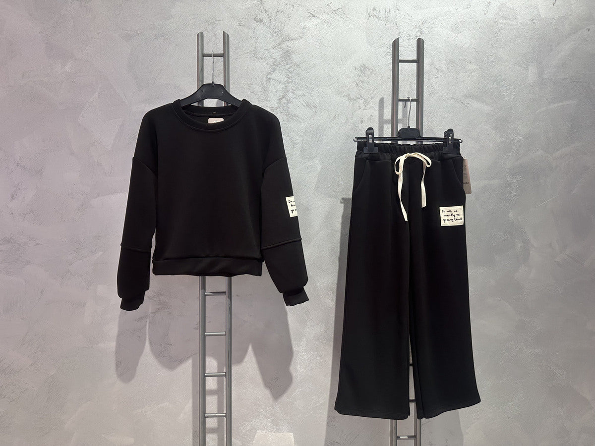 Girls Comfy Set met Wide Leg Broek – Zwart & Kaki