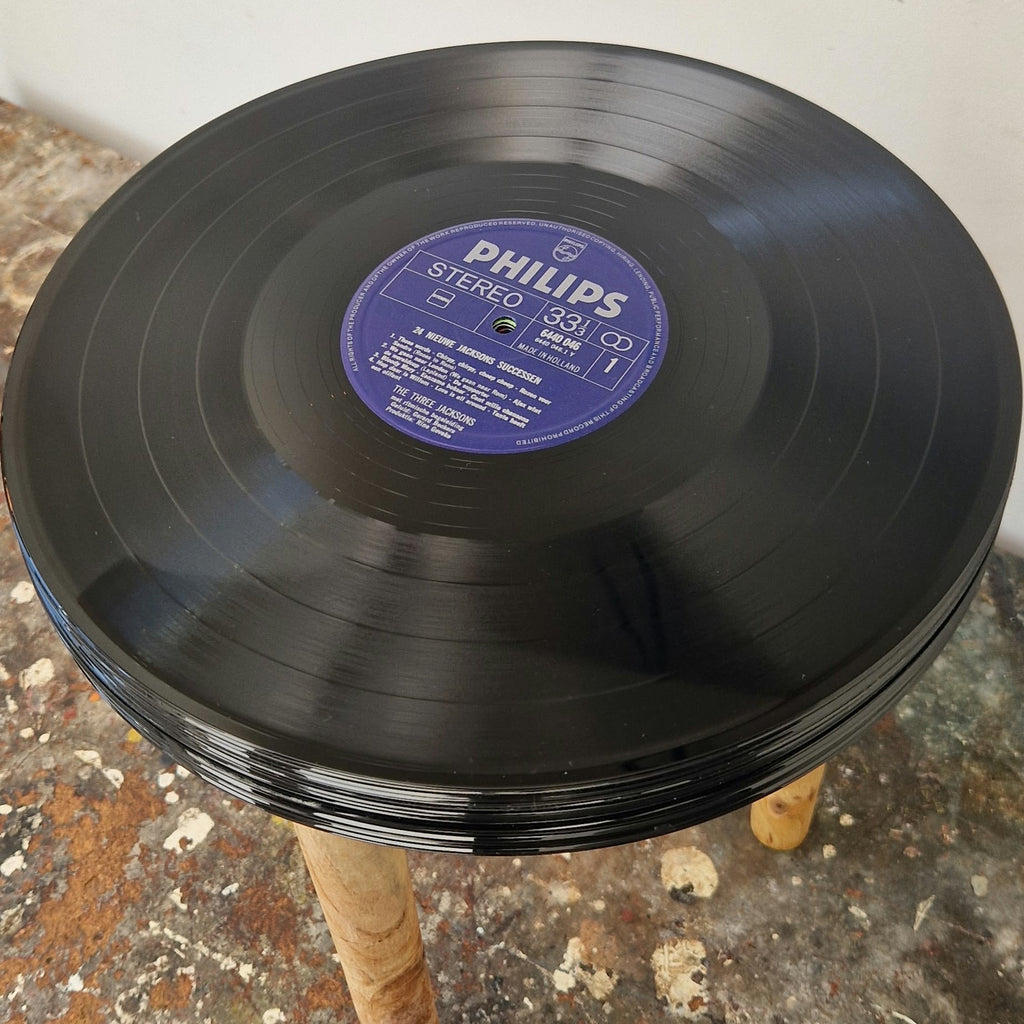 Handgemaakte LP Bijzettafel | Origineel label | Houten Poten