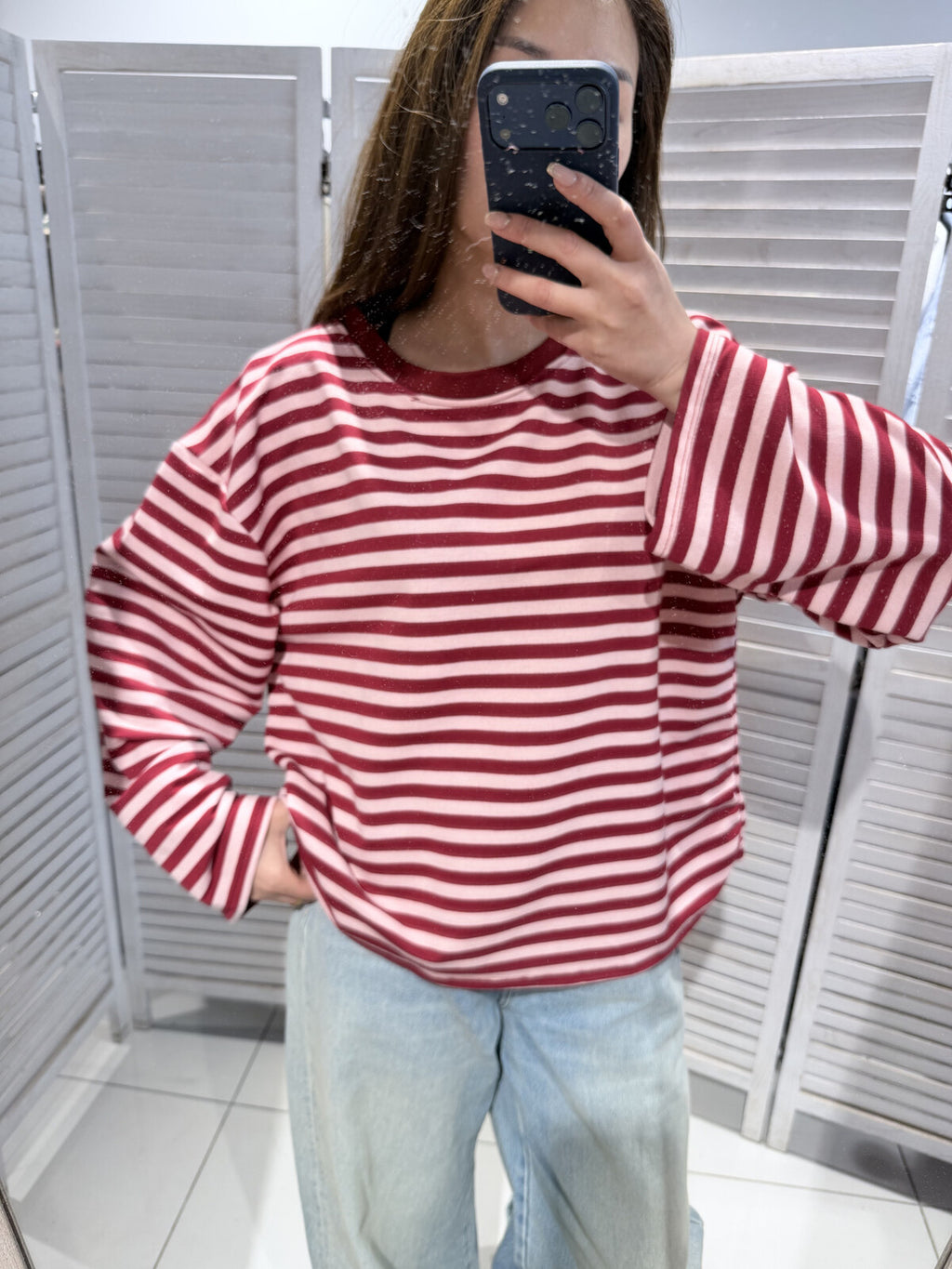 Gestreepte Top Bordeaux/Roze