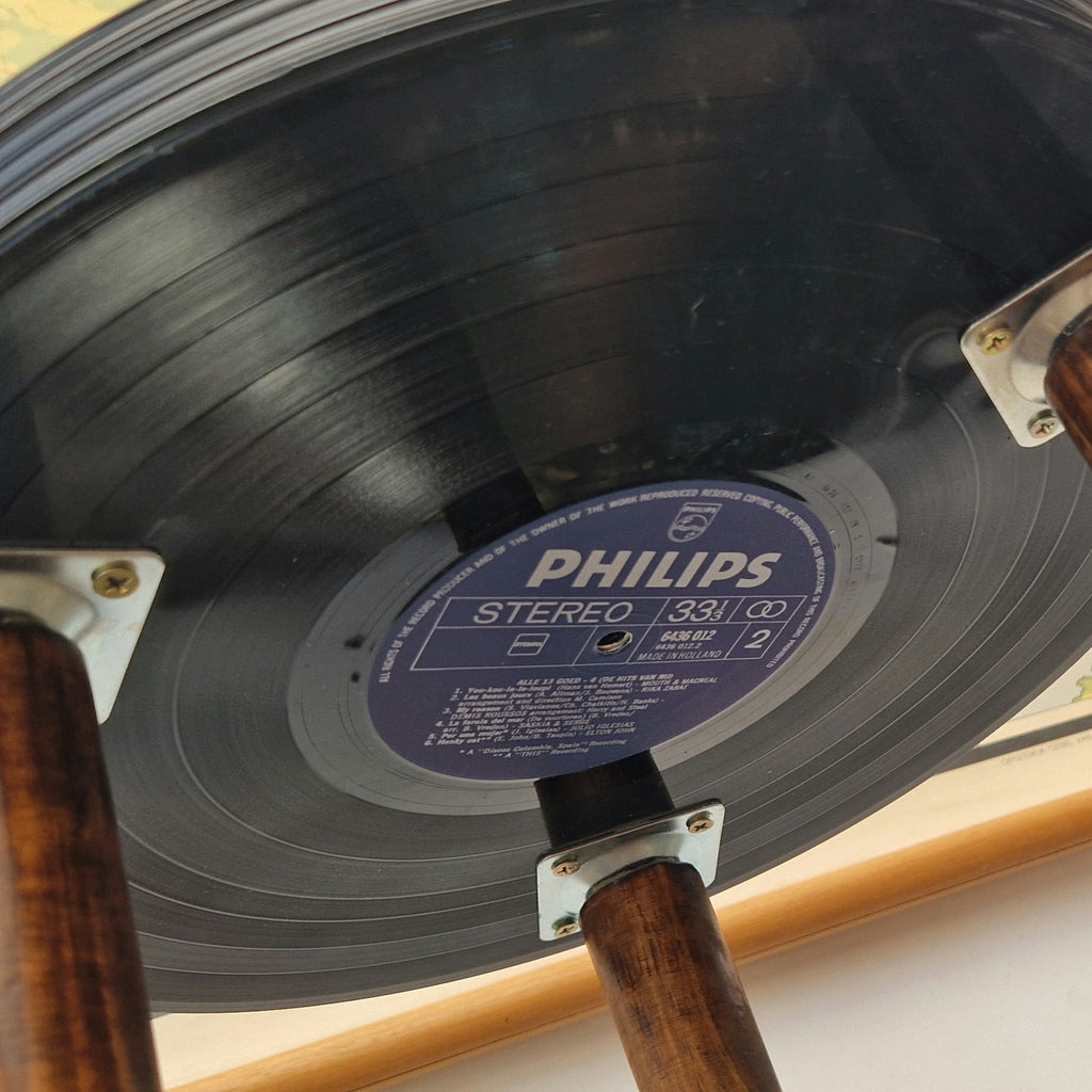 Handgemaakte LP Bijzettafel | Origineel label | Houten Poten