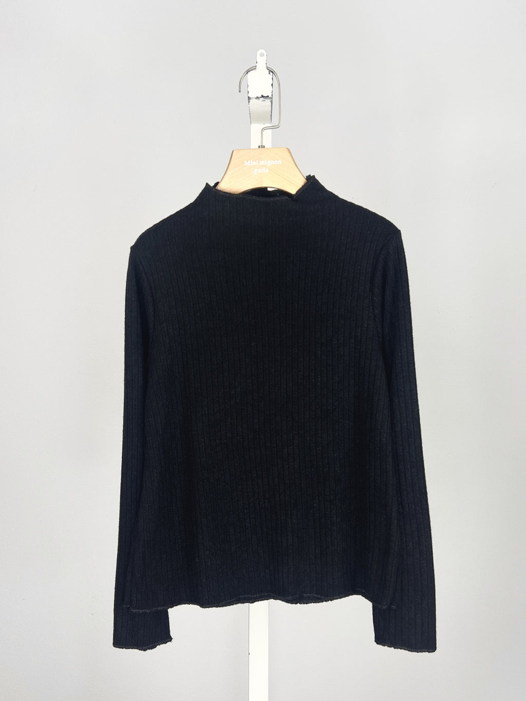 Rib Top met Col voor Meisjes – Zwart