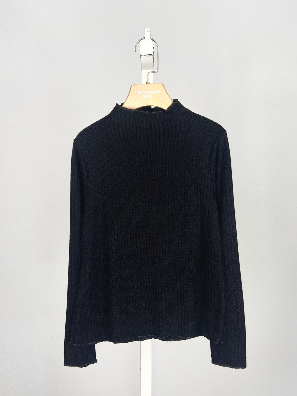 Rib Top met Col voor Meisjes – Zwart