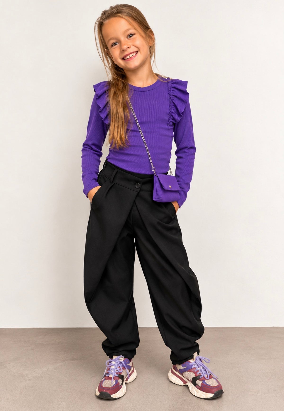 Paars Ruffle Shirt met Bijpassend Tasje – Meisjes