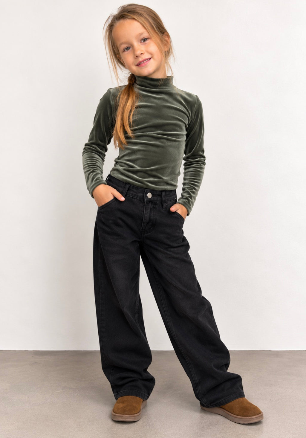 Meisjes Velours Coltrui – Armygroen