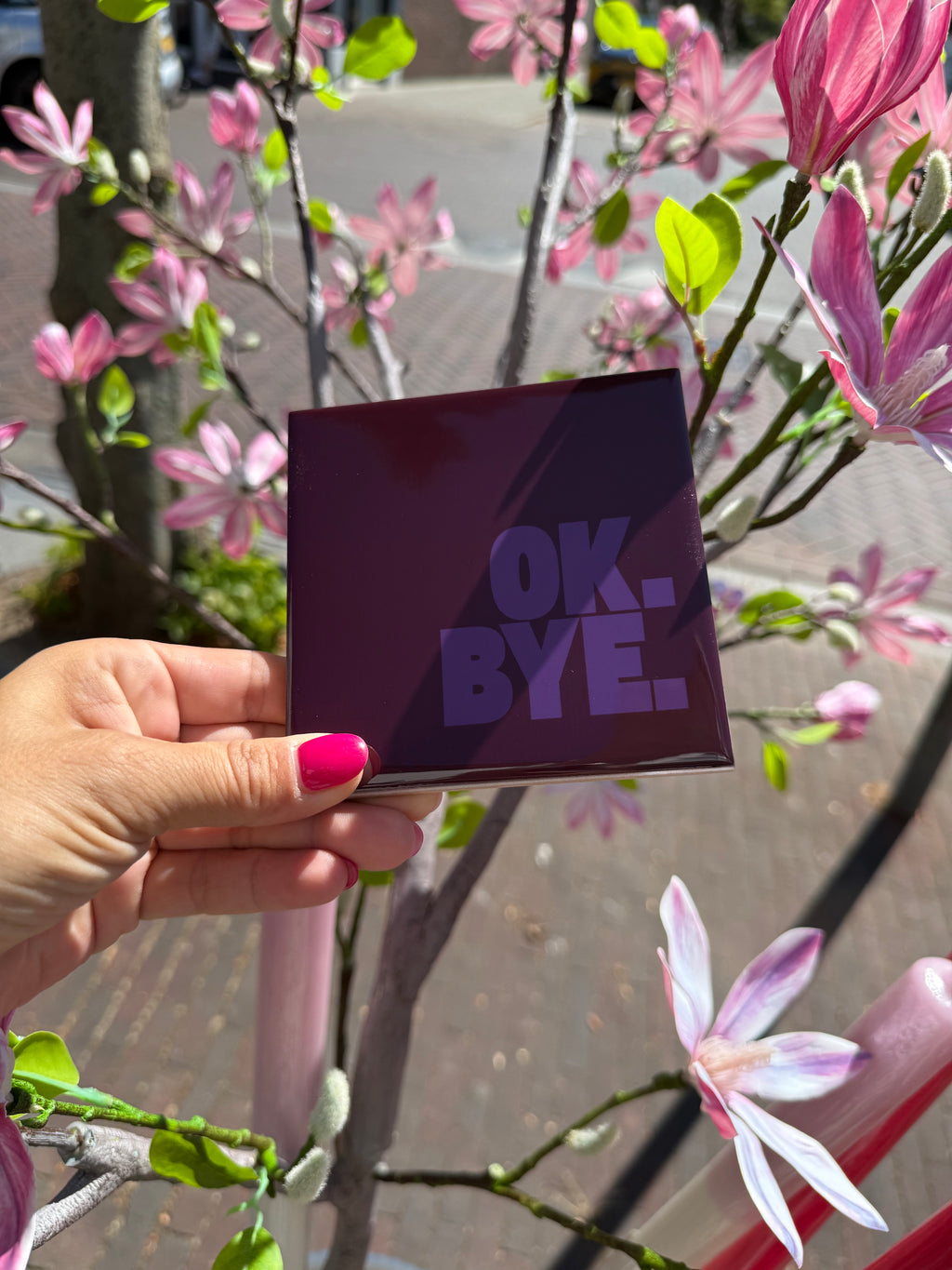 Tegeltje - OK. BYE. - Aubergine