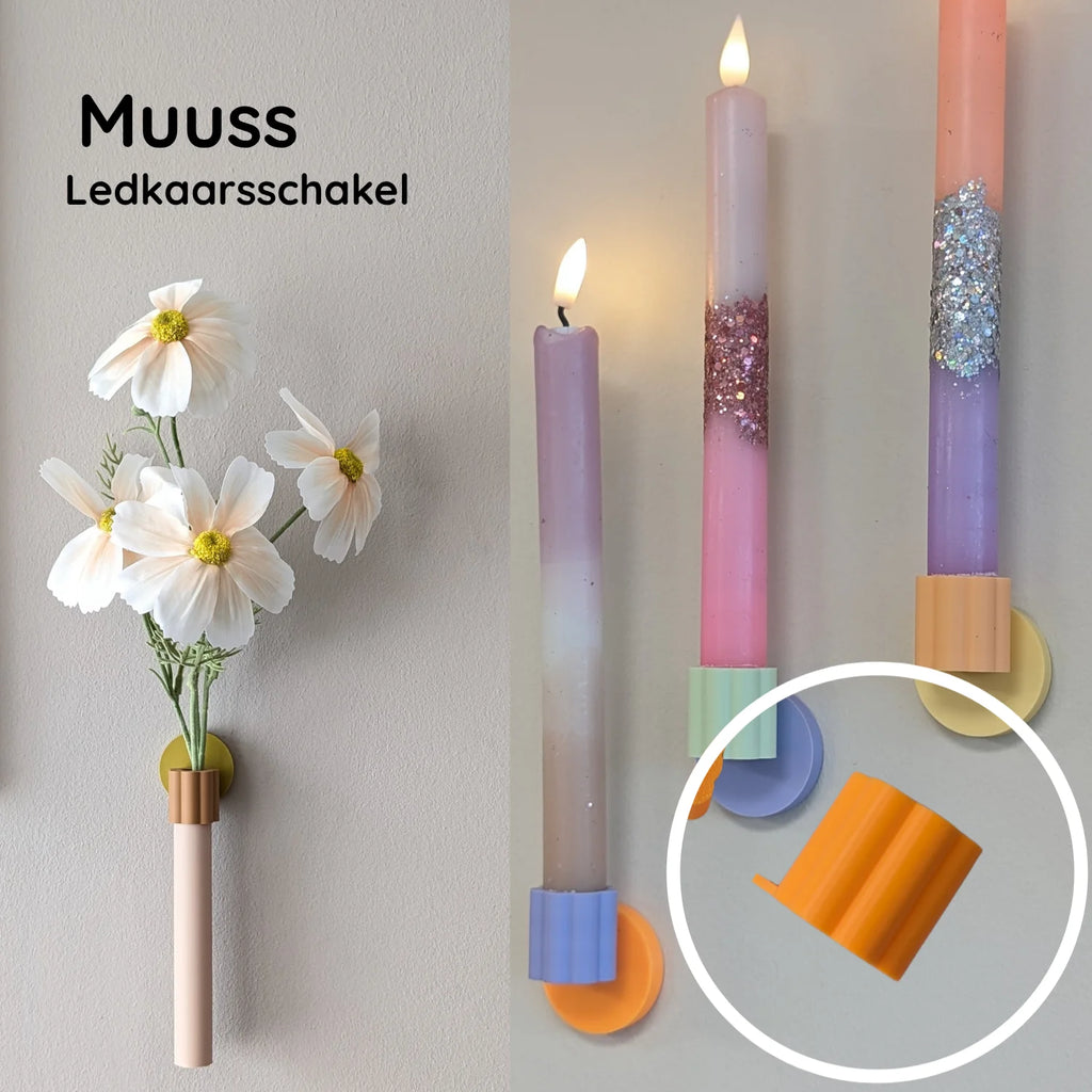 Muuss wanddecoratie - basishouder en ledkaarsschakel bundel