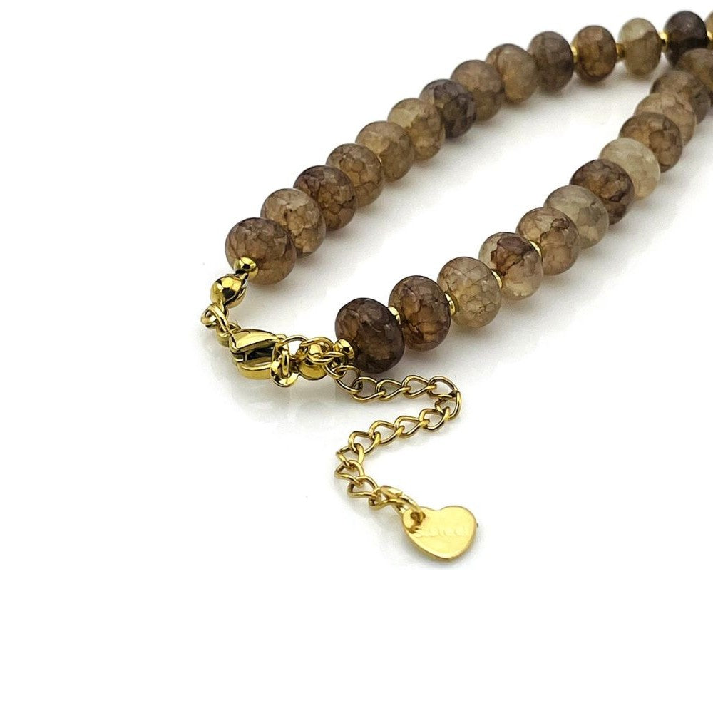 RVS Zeeuwse knop ketting - Glaskralen bruin | MYKK Jewelry