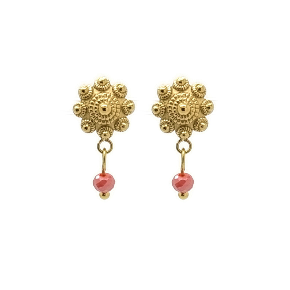 RVS Zeeuwse knop oorbellen goud - Rode hanger MYKK Jewelry