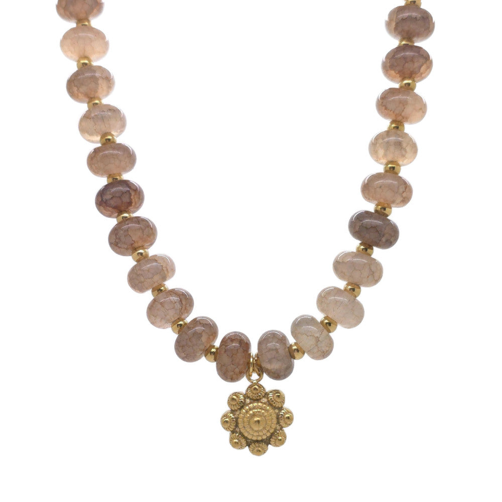 RVS Zeeuwse knop ketting - Glaskralen bruin | MYKK Jewelry
