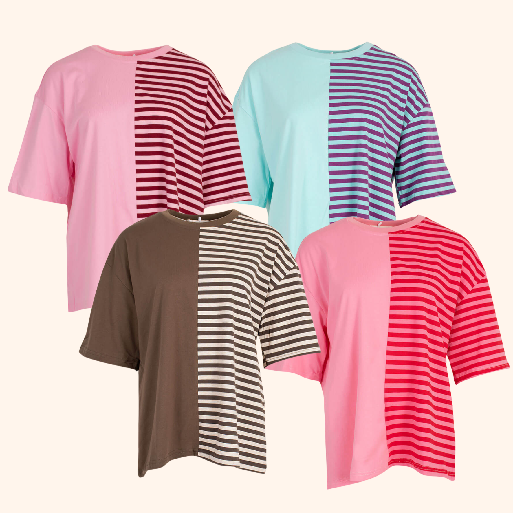 Half & Half T-shirt – Speels design met een comfortabele oversized fit