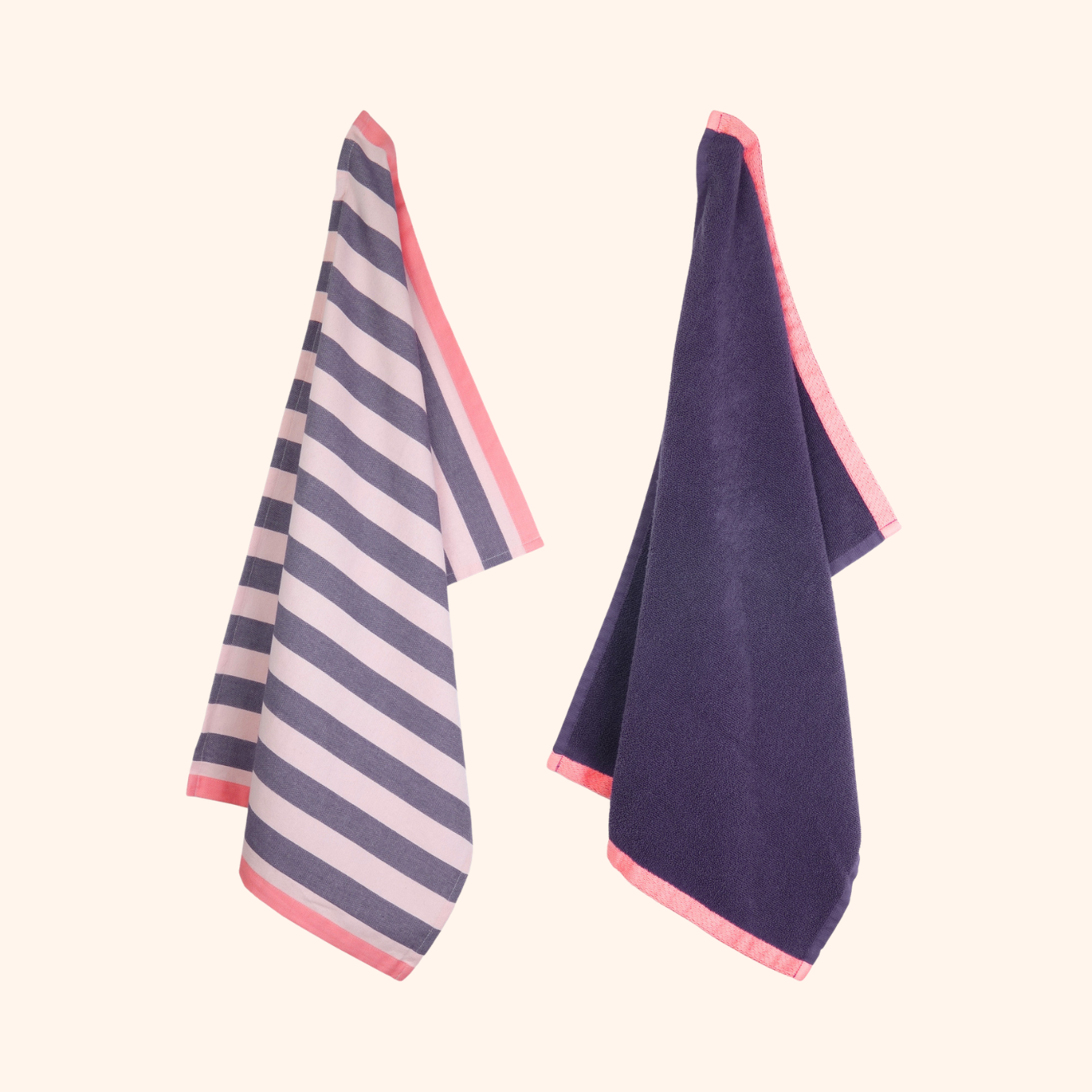 Theedoek & Handdoek Set – Velvet Dusk Streep