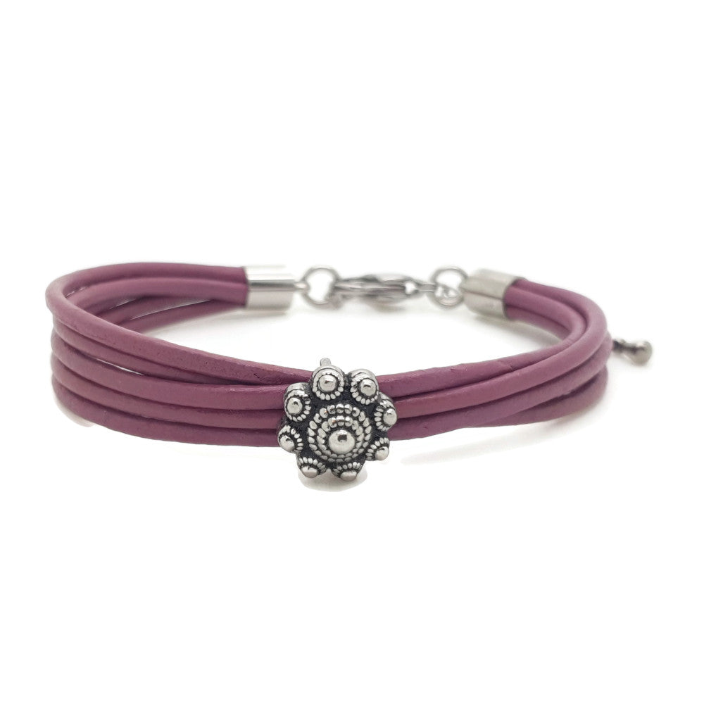MYKK Jewelry | RVS Zeeuwse knop armband - Paars leer