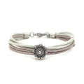 MYKK Jewelry | RVS Zeeuwse knop armband - Mint groen en taupe metallic leer