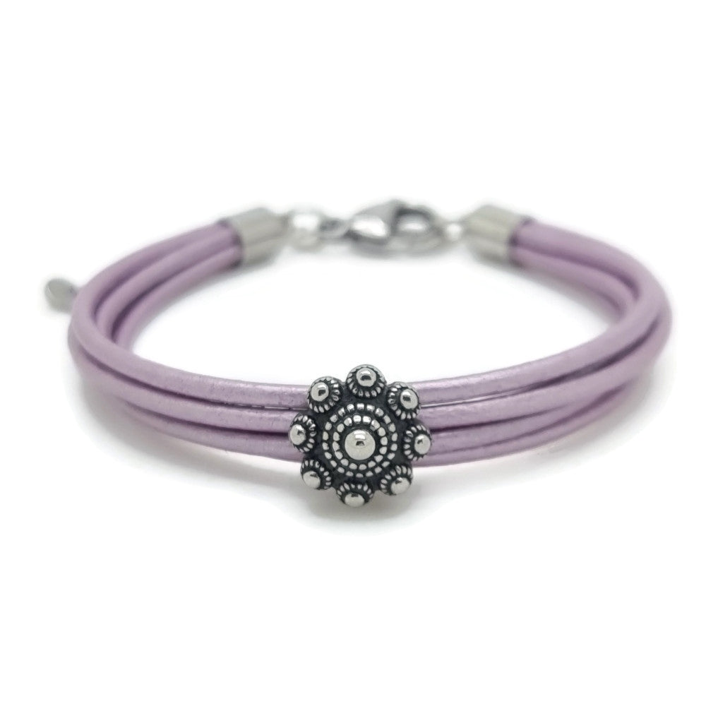 RVS Zeeuwse knop armband - Lila metallic leer | MYKK Jewelry