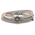 MYKK Jewelry | RVS Zeeuwse knop armband dubbel - Pastel blauw leer