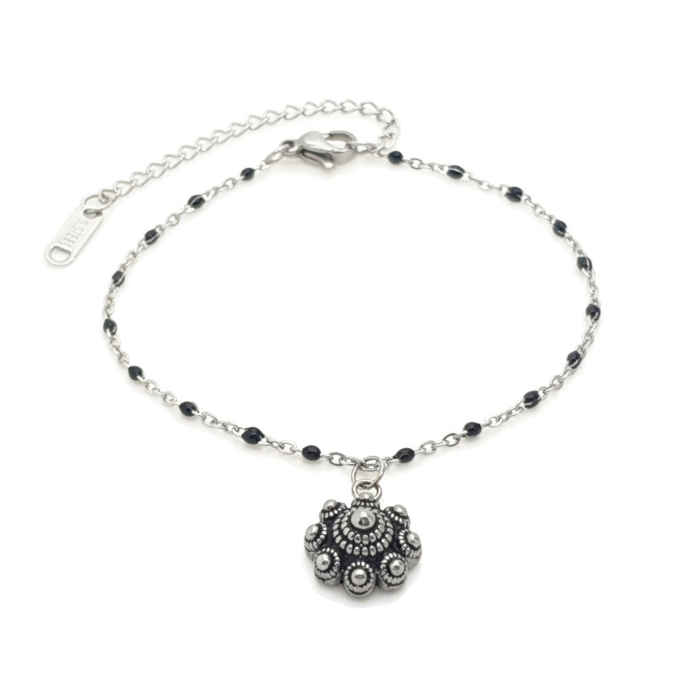 MYKK Jewelry | RVS Zeeuwse knop armband - Zwarte accenten