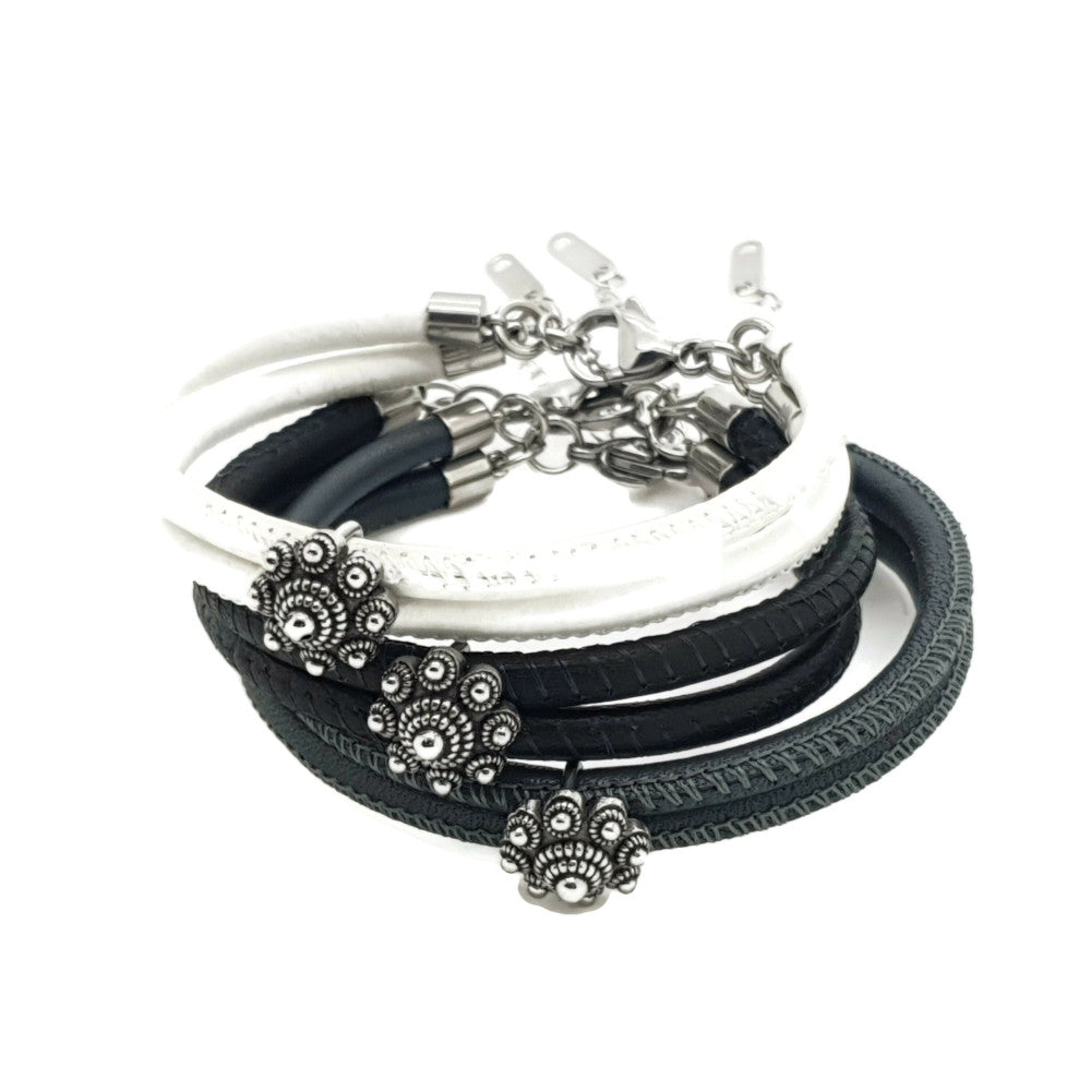 Zeeuwse knop armband - Stitched leer zwart | MYKK Jewelry