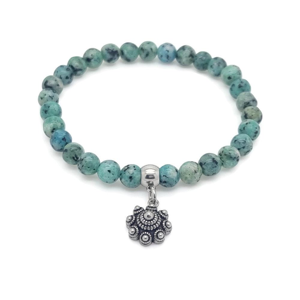 RVS Zeeuwse knop armband - Natuursteen petrol groen