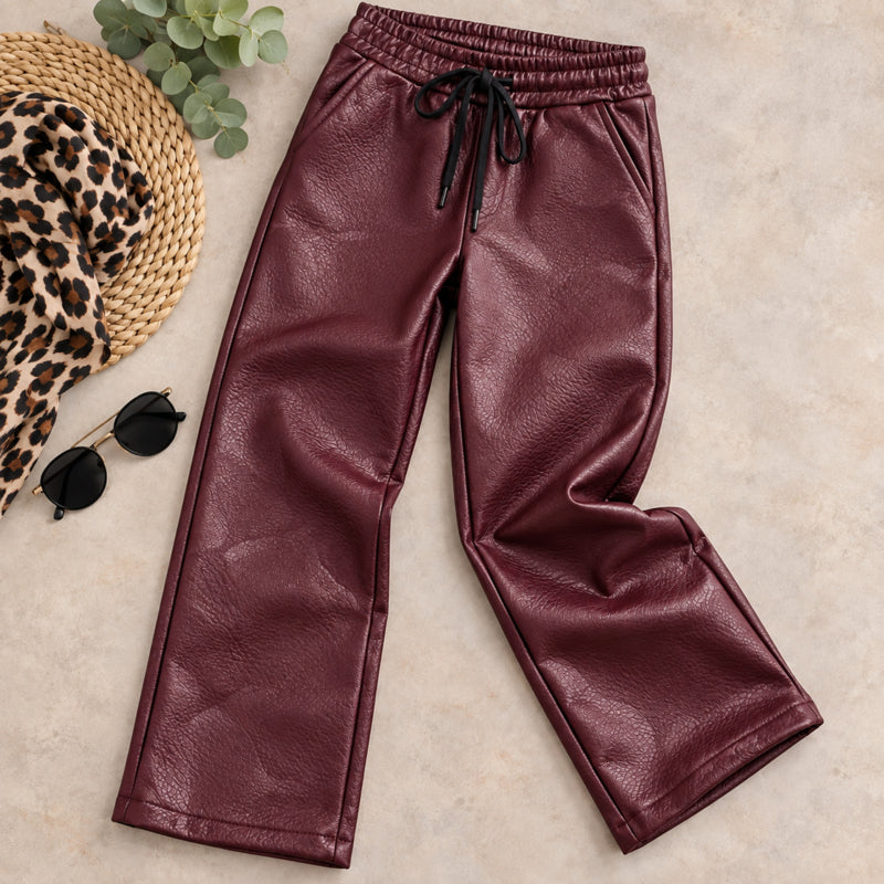 Bordeaux Leather Look Broek – Meisjes