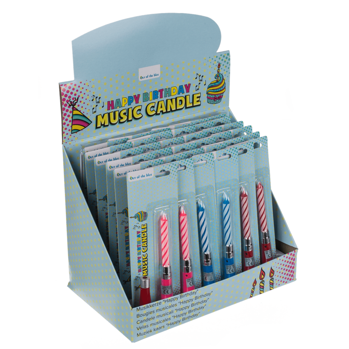 Muziekkaars, Happy Birthday, 3 kleuren (incl. batterij)