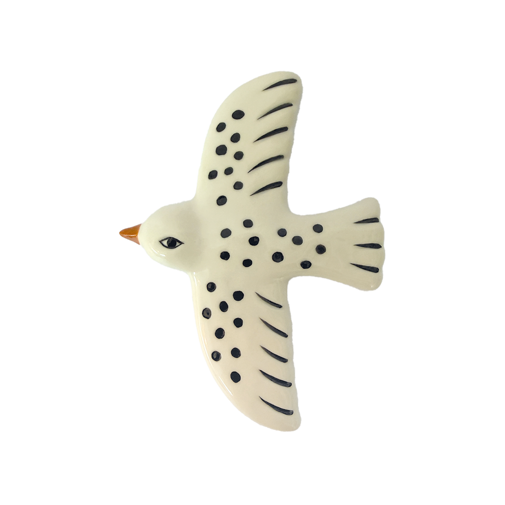 Keramische Wandvogel – Gebroken Wit met Zwarte Stippen - 14 cm