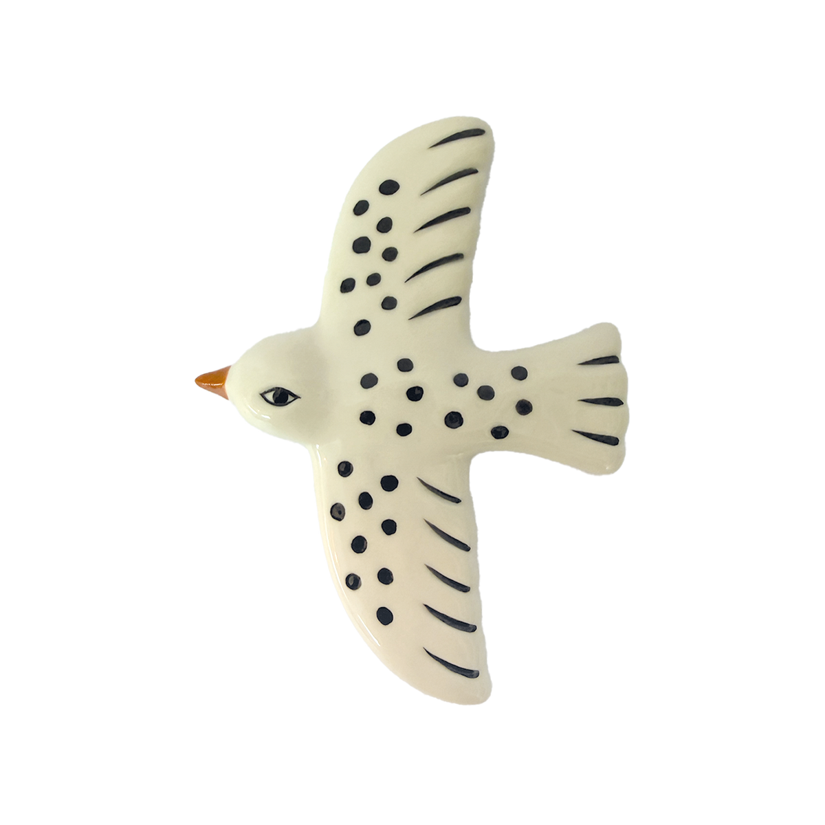 Keramische Wandvogel – Gebroken Wit met Zwarte Stippen - 14 cm